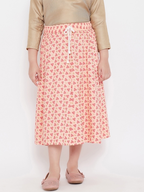 

Baani Creations Girls Peach-Coloured & Golden Printed Flared Midi Skirt