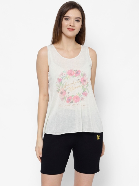 

VIMAL JONNEY Women Cream-Coloured & Black Printed T-shirt and Shorts