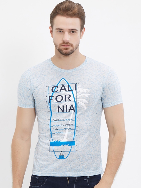 

FiTZ Men Blue Printed Round Neck T-shirt