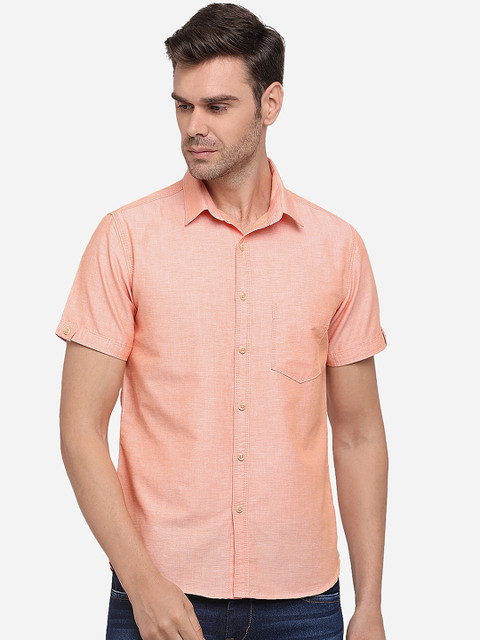 

Greenfibre Men Orange Slim Fit Solid Cotton Casual Shirt