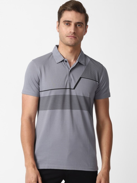 

Louis Philippe Sport Men Grey Striped Polo Collar Slim Fit Pure Cotton T-shirt