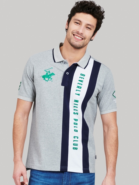 

Beverly Hills Polo Club Men Grey Colourblocked Polo Collar T-shirt