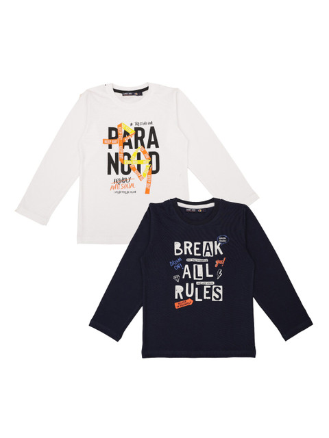 

Pothys Boys Pack Of 2 Printed Round Neck T-shirts, Off white