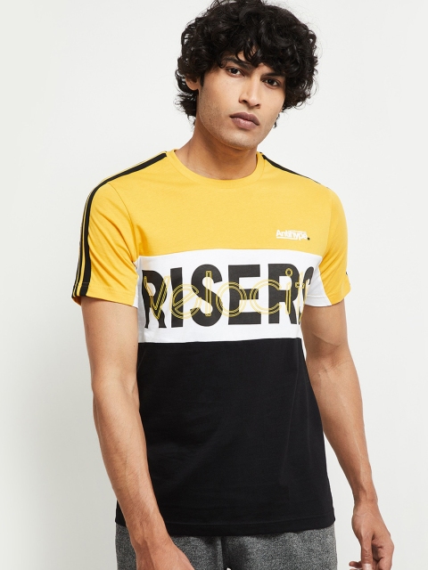 

max Men Black Printed Round Neck T-shirt