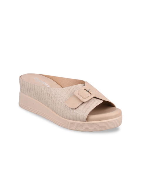 

Stelatoes Women Beige Textured Wedge Mules
