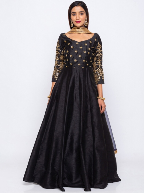 

6Y COLLECTIVE Women Black Sequined Embellished Gown Dress