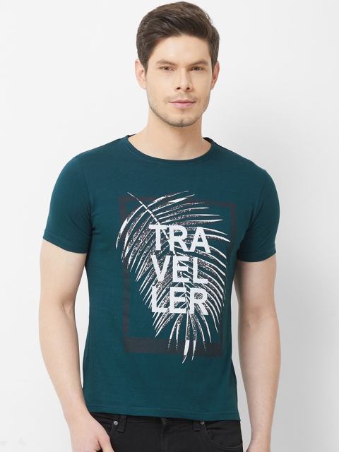 

FiTZ Men Teal Printed Round Neck T-shirt
