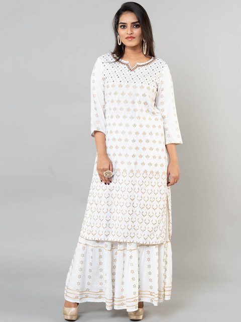 

KLM Fashion Mall Women White Printed Kurti with Dhoti Pants & Dupatta