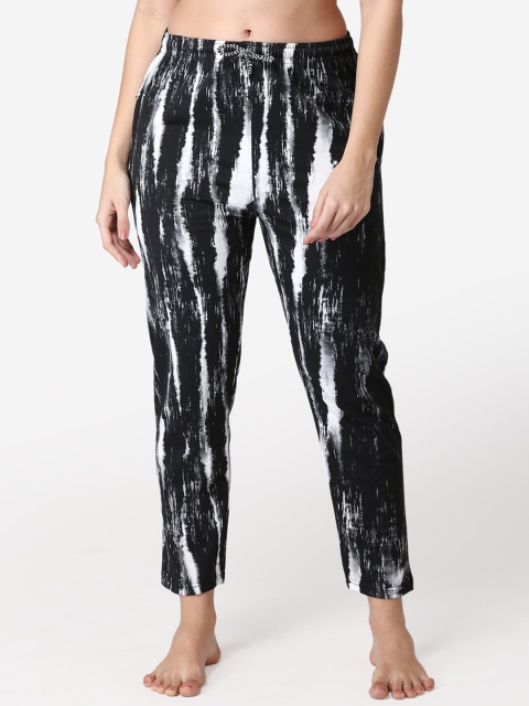 

ABELINO Women Black & White Pure Cotton Printed Lounge Pants