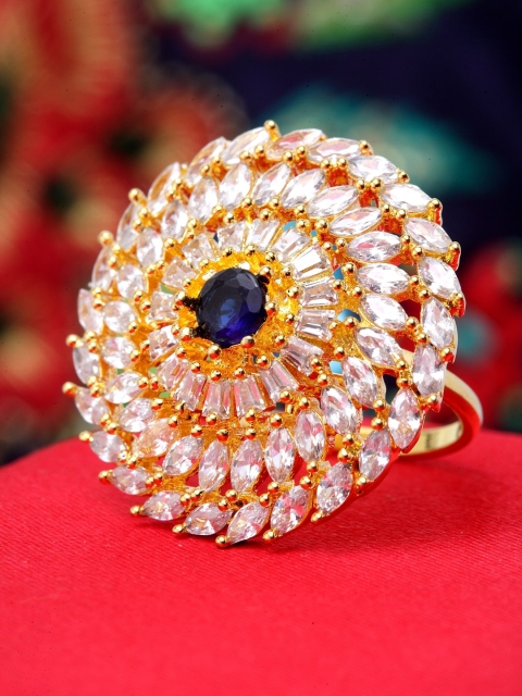 

ANIKAS CREATION Navy Blue Gold-Plated AD-Studded Handcrafted Adjustable Finger Ring