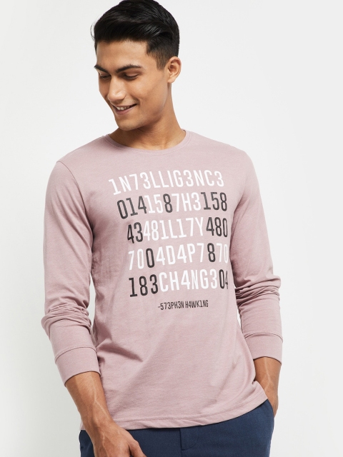 max Men Pink Printed Round Neck T-shirt