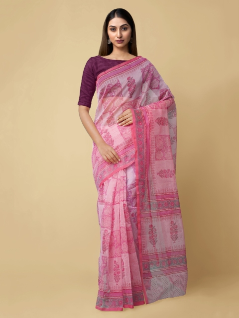 

Unnati Silks Pink Net Printed Patola Saree