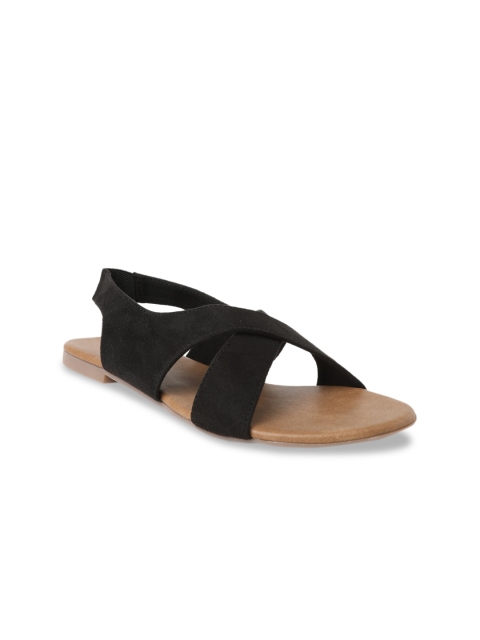 

SOLES Women Black Solid Synthetic Suede Open Toe Flats