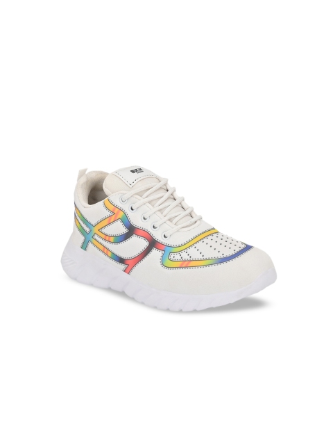 

BUCIK Men White & Yellow Printed Sneakers Casual Shoes