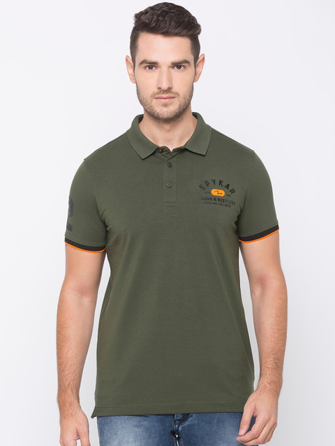 

SPYKAR Men Olive Green Solid Polo Collar T-shirt