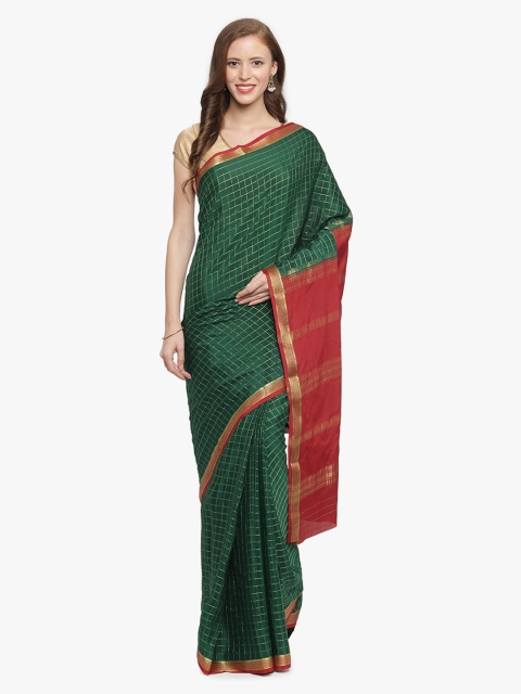 

Sudarshan Silks Green & Red Pure Silk Checked Mysore Silk Saree