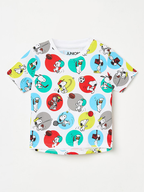

Juniors by Lifestyle Boys White Snoopy Printed Cotton Round Neck T-shirt