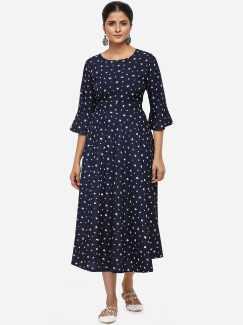 

SAADHVI Women Navy Blue & White Printed Gown Dress