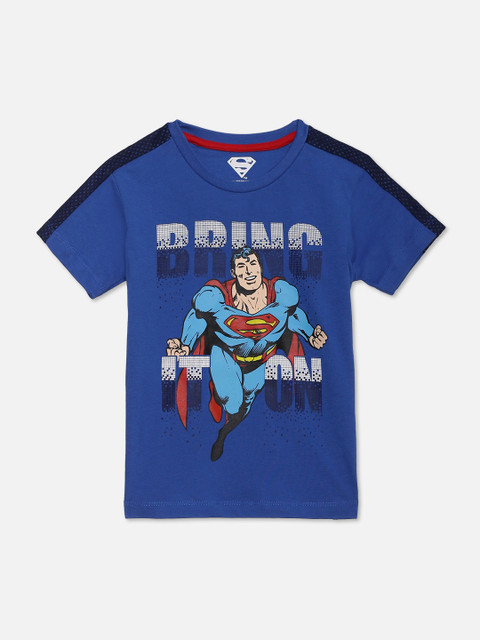 

Kids Ville Boys Blue Superman Printed Cotton Round Neck T-shirt