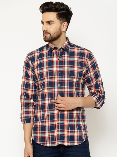 

EPPE Men Navy Blue Slim Fit Checked Casual Shirt