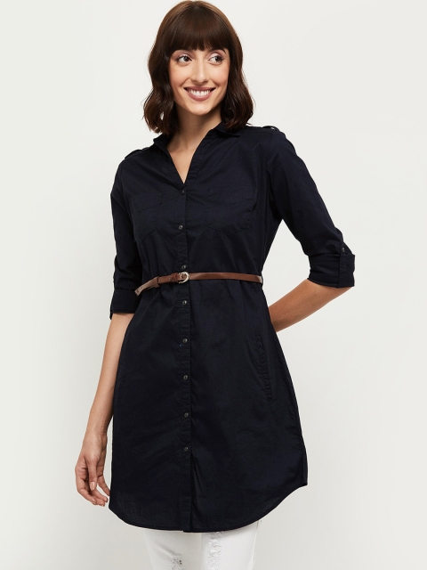 

max Women Blue Regular Fit Solid Casual Shirt