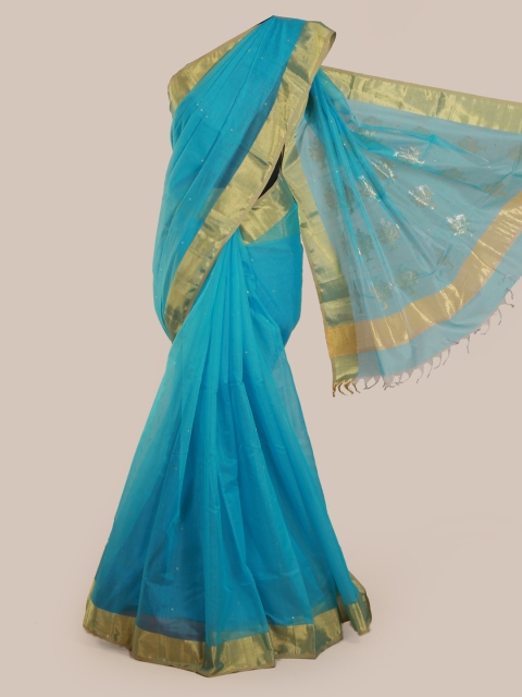 

Pothys Blue Pure Silk Solid Kanjeevaram Saree
