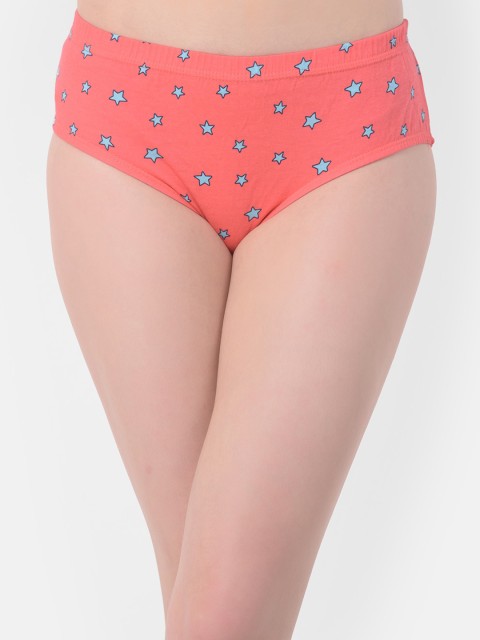 

Clovia Women Coral Orange & Blue Printed Hipster Briefs PN3227O163XL