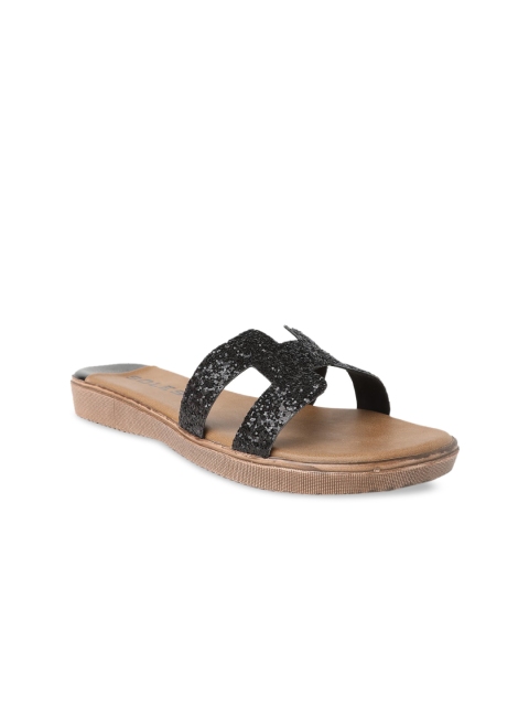 

SOLES Women Black Embellished Open Toe Flats