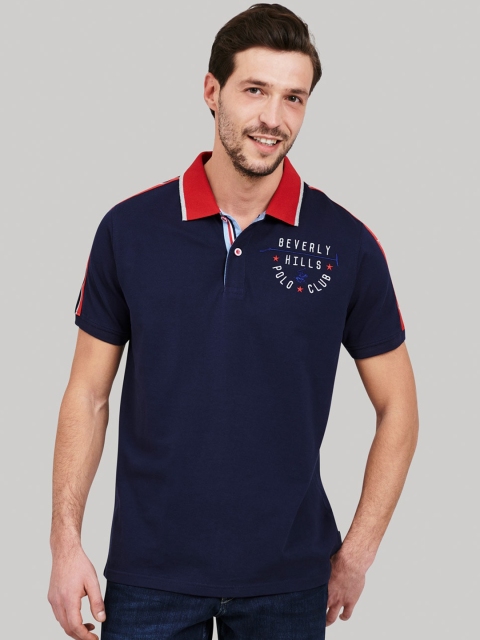 

Beverly Hills Polo Club Men Navy Blue Polo Collar T-shirt