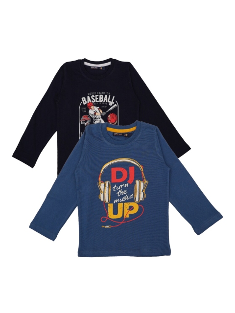 

Pothys Boys Pack of 2 Black & Blue Printed Round Neck T-shirt