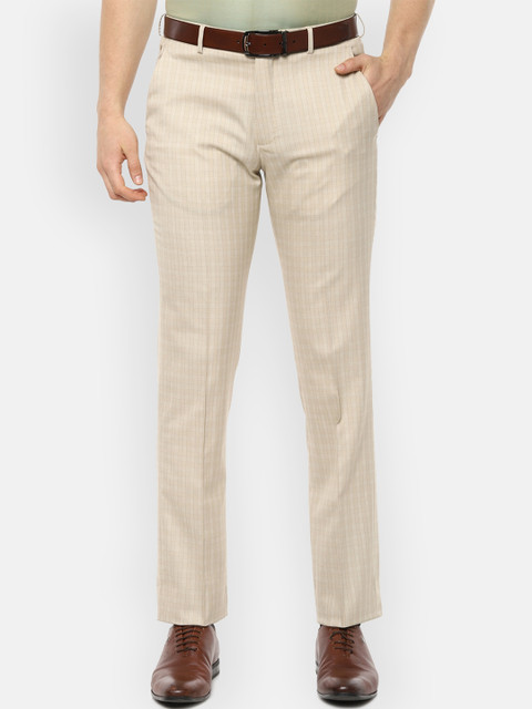 

Louis Philippe Men Beige Regular Fit Checked Formal Trousers