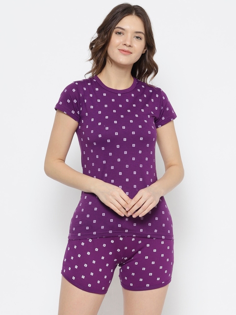 

VIMAL JONNEY Women Purple & White Printed Night suit