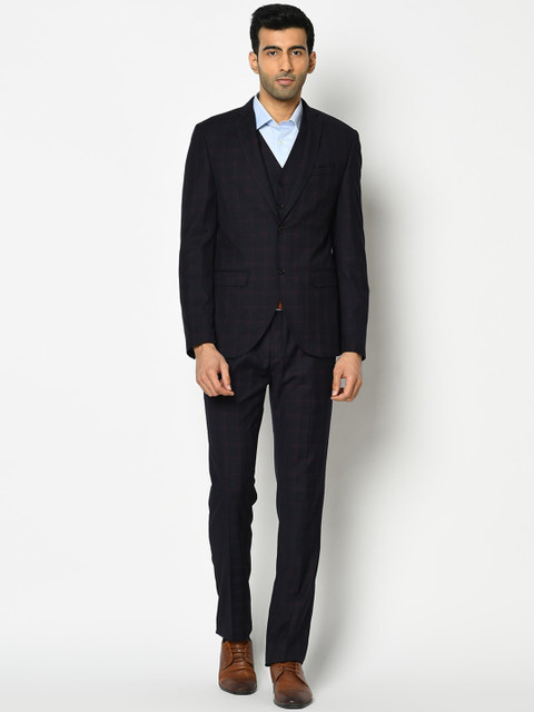 

Blackberrys Men Black & Brown Checked Single-Breasted Slim-Fit Formal Suit