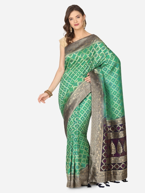 

BOMBAY SELECTIONS Green Silk Blend Woven Design Banarasi Saree