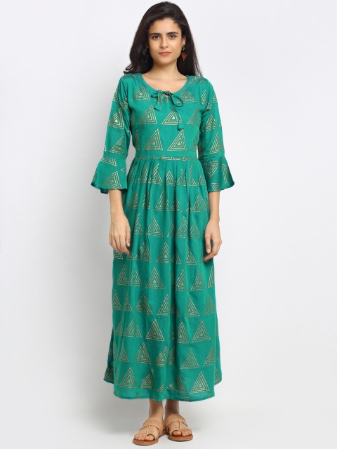 

VAABA Women Green Geometric Printed Flared Sleeves Anarkali Kurta