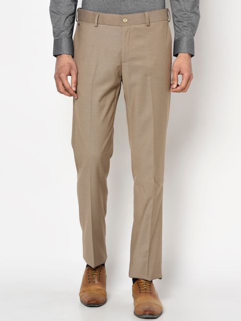 

Blackberrys Men Beige Slim Fit Self Design Formal Trousers