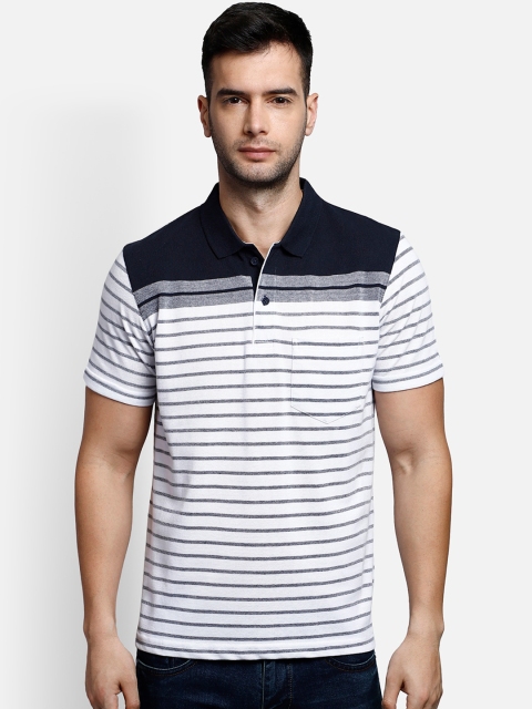 

COBB Men White Striped Polo Collar T-shirt