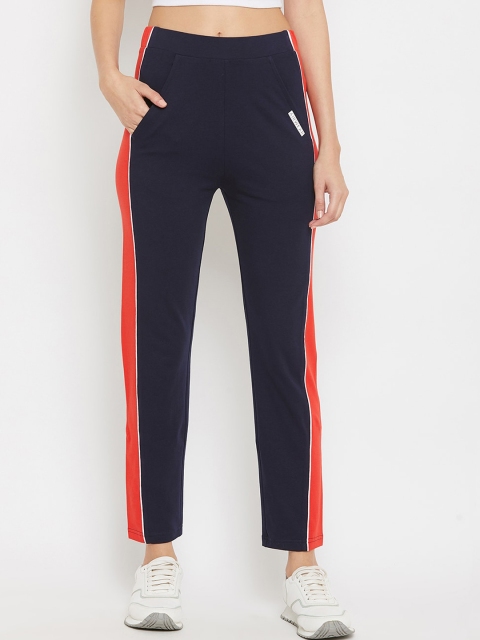 

C9 AIRWEAR Women Blue Solid Slim Fit Running Track Pants with Side Taping, Navy blue