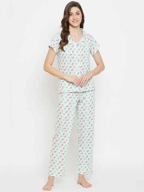 

Clovia Women Sea Green & Pink Printed Night Suit
