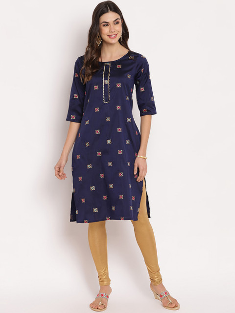 

Napra Women Blue & Gold-Toned Geometric Thread Work Kurta