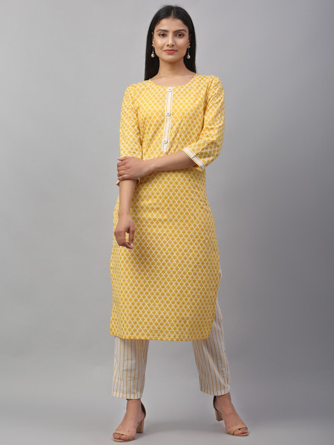 

ANAISA Women Yellow Printed Kurti with Trousers