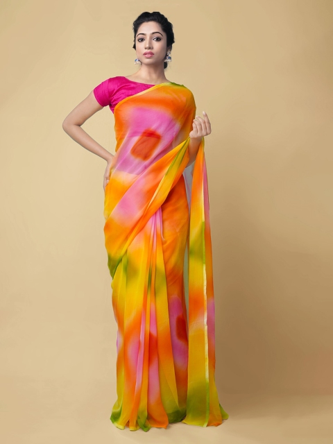 

Unnati Silks Orange & Pink Pure Chiffon Dyed Patola Saree
