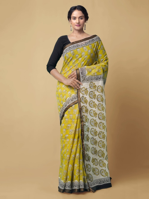 

Unnati Silks Green Pure Cotton Printed Block Print Saree