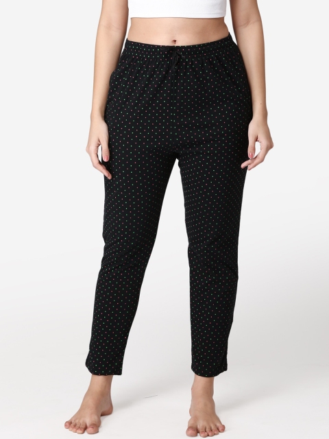 

ABELINO Women Black & Green Pure Cotton Printed Lounge Pants