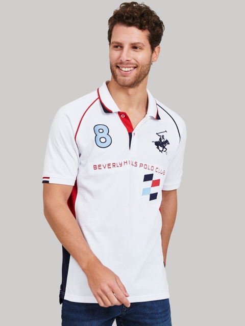 

Beverly Hills Polo Club Men White Printed Polo Collar T-shirt