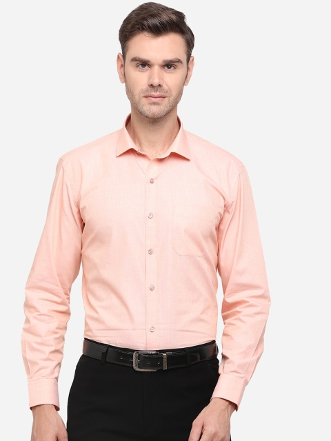 

Greenfibre Men Peach-Coloured Regular Fit Solid Cotton Formal Shirt