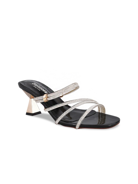 

Stelatoes Women Black & Silver-Toned Embellished Sandals