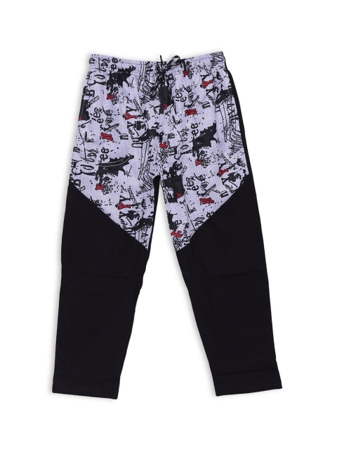 

SWEET ANGEL Girls Black & Grey Printed Straight-Fit Track Pants