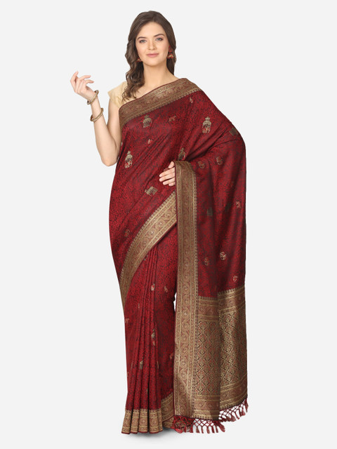 

BOMBAY SELECTIONS Maroon Poly Silk Woven Design Jamdani Saree