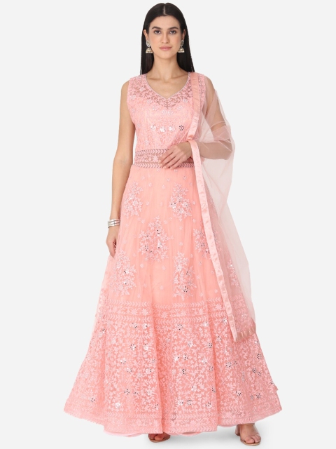 

BOMBAY SELECTIONS Women Peach-Coloured Embellished Kurta With Dupatta